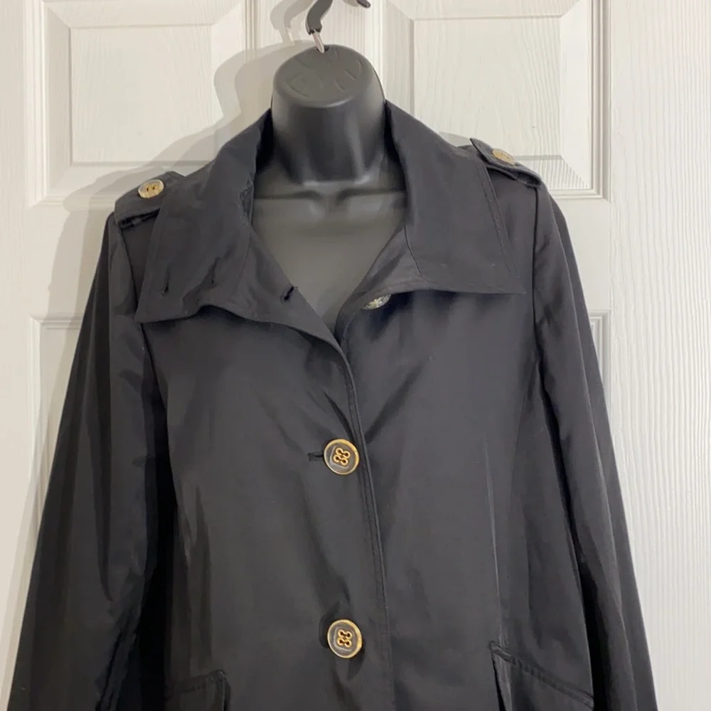 Larry Levine Button Down Black Mid Length Rain/Trench Coat Sz M